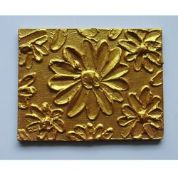Original ACEO 3D Abstract Gold Flowers Floral Art Miniature OOAK Acrylic