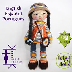 Crochet Doll Pattern, Amigurumi doll pattern, Large doll, 21"/53cm, Cara
