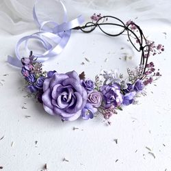 Lavender crown, Purple flower crown, Rustic flower crown, Bridesmaid crown, Purple headband, Lilac flower crown