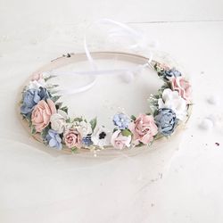 Flower crown for special day, Dusty blue & blush pink flower crown, Flower crowns for baby girl and mommy