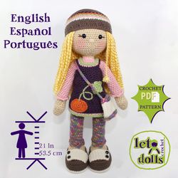 Crochet Doll Pattern, Amigurumi doll pattern, Large doll, 21"/53cm, Gabi