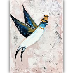Bird Swallow Painting Bluebird Original Art Songbird Painting Small Wall Artwork
