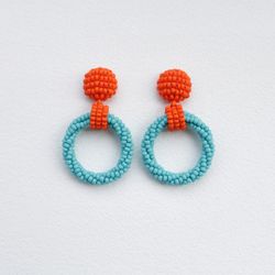 Turquoise Beaded Hoop Clip-On Earrings