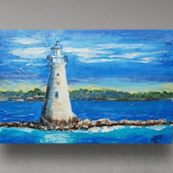 Lighthouse Painting Original Acrylic Art Cockspur Lighthouse 4 by 6