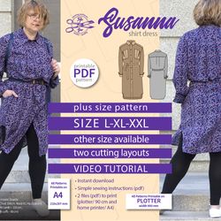 Dress Shirt Pattern Susanna. Size L XL XXL. PDF Digital sewing pattern
