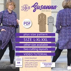 dress shirt pattern susanna. size l xl xxl. pdf digital sewing pattern