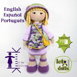 Crochet Doll Pattern, Amigurumi doll pattern, Large doll, 21"/53cm, Kaila
