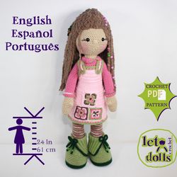 Crochet Doll Pattern, Amigurumi doll pattern, XLarge doll, 24"/61cm, Pippa