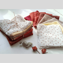 Ladies Muslin Handkerchiefs, Set of 3/5/7/9 washable hankies,  Muslin facial tissues, double gauze cotton hankies