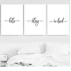 let's stay in bed sign print printable over the bed bedroom wall art decor bedroom quote print couple quotes art print