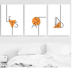 Lets Stay in Bed Print Printable Wall Art Above Bed Decor Couple Quote Wall Art Prints Bedroom Print Set of 3 Wall Decor