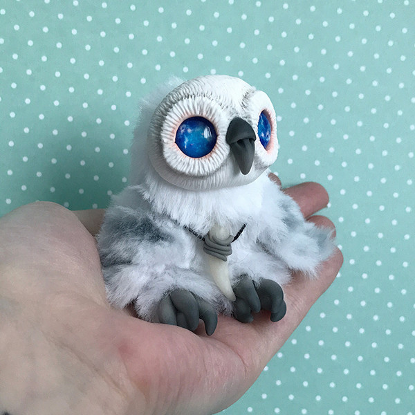 circuit Supposed to punch White owl ART doll with galaxy eyes Little plush owl interio - Inspire  Uplift