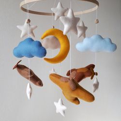 Baby mobile boy, airplane crib mobile, expecting mom gift, travel nursery decor, new parents gift, pregnancy gift