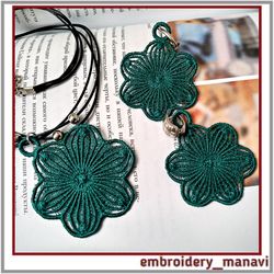 In The Hoop Embroidery design FSL Flowers Jewelry Earrings and pendant