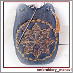 In the hoop Embroidery design quilt Handbag with pattern mandala