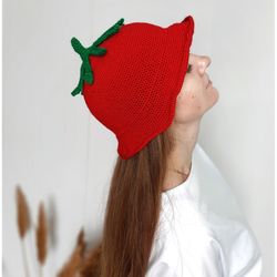 Strawberry bucket hat , bucket hat , chrochet bucket hat , knitted hat , summer hat , strawberry hat
