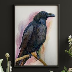 Black raven,halloween painting,original watercolor painting, bird,animal art
