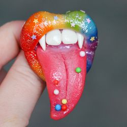 Rainbow Lips brooch Gay jewelry