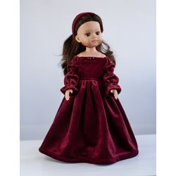 Velvet doll dress, hat, Dianna Effner Little Darling clothes, Paola Reina amigas, 13 inch doll, waist 13 - 14,5 cm