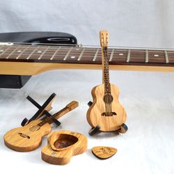 Wooden acoustic guitar box for picks, personalized guitar picks case, custom birthday gift