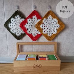 Crochet pattern potholder, Crochet pattern hot pad, Snowflake pattern, Thick hot pad, Interior decor, Cool gift
