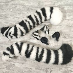 Realistic White Tiger Ears and Tail Fluffy Faux Fur Ears and Tail