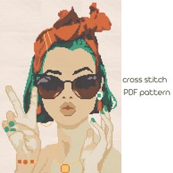 Pop Art cross stitch Cute cross stitch Contempory Modern cross stitch pattern DIY home decor Feminist embroidery /24/