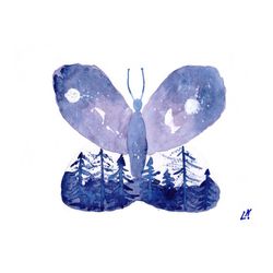 Butterfly Painting Space Original Art Watercolor Galactic Butterfly Night Sky Artwork