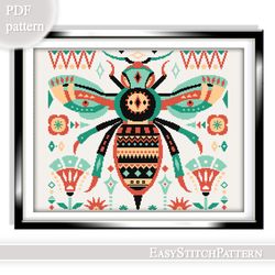 Bee cross stitch pattern. Insects Cross Stitch Pattern. Folk cross stitch. Ethnic cross stitch.