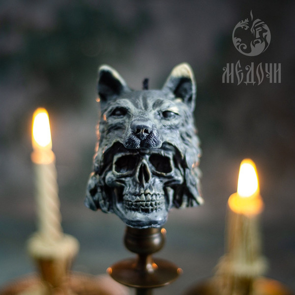 Skull mold with wolf , silicone mold for candles, resin, soa