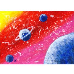 Original Painting Outer Space Art Planet Celestial Small Wall Artwork Gaaxy Art