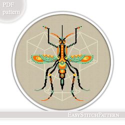 Mosquito cross stitch pattern. Insects cross stitch. Abstract cross stitch. Easy cross stitch.