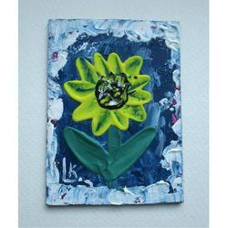 Sunflower ACEO Art Original Painting Card Floral Abstract Flower Acrylic Artwork