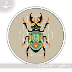 Stag-Beetle cross stitch pattern. Insects cross stitch pattern. Modern cross stitch pattern.