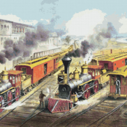 pdf counted vintage cross stitch pattern | mail train | 3 sizes