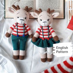 Crochet pattern deer Diy crochet deer boy and girl Amigurumi tutorial crochet reindeer