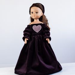 Fluffy long velvet dress for 13 inch dolls, Dianna Effner Little Darling, Paola Reina amigas, waist 13 - 14,5 cm