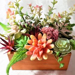 Faux Succulent arrangement, Fake succulent centerpiece, Artificial Succulent Planter, Artificial succulent garden in box