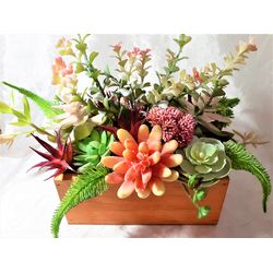 Faux Succulent arrangement, Fake succulent centerpiece, Artificial Succulent Planter, Artificial succulent garden in box