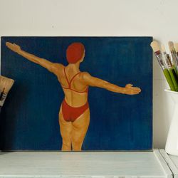 Original oil painting on stretched canvas "The Swimmer" (30*40 cm).