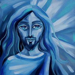 Jesus Painting Catholic Original Art Christian Artwork Oil Panel 10 by 10 inches