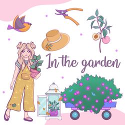 In The Garden Clipart, Garden Illustrations, Farmer Girl