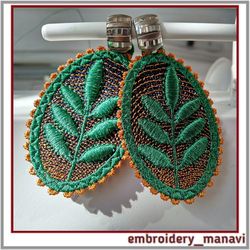 In The Hoop embroidery design FSL earrings or pendant with leaves