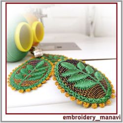 In the hoop embroidery design FSL Jewelry set earrings and brooch