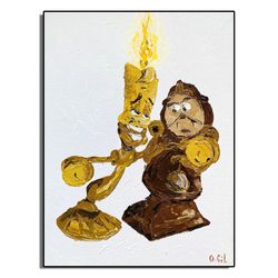 Lumiere Cogsworth Original Wall Art / Beauty and the Beast Original Painting / Lumiere Abstract Painting