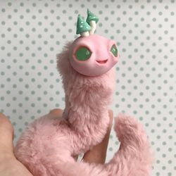 Pink fantasy creature ART doll mushroom worm plush toy fantasy animal doll ooak caterpillar artist toy