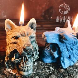 Skull With Wolf , Silicone Mold For Candles , Resin Mold, Magic Candles