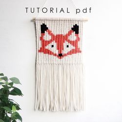 Macrame FOX Tapestry Pattern Pdf, Boho Wall Hanging Diy tutorial