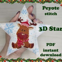 3D Star “Moose” | Beaded Star | 3D Peyote Star | 3D Star Pattern | Christmas Gift
