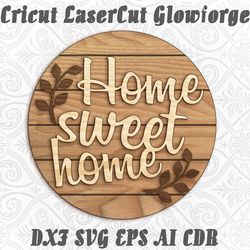 Home sweet home ornament decorative, vector files for plywood, laser cut, glowforge, cnc, any thickness, DXF CDR ai eps